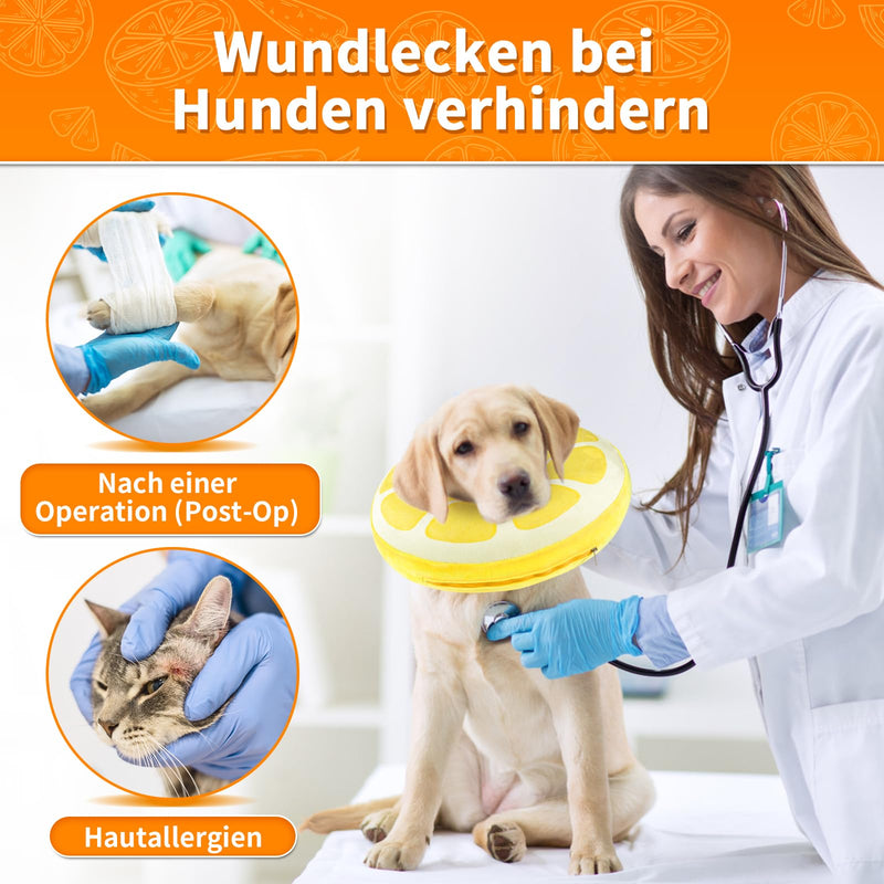 Inflatable Collar Dog & Cats, Comfortable Dog Collar, Lick Protection with Drawstring, Adjustable Lick Protection Dog for Recovery After Surgery or Wounds, Does Not Block Vision, L yellow