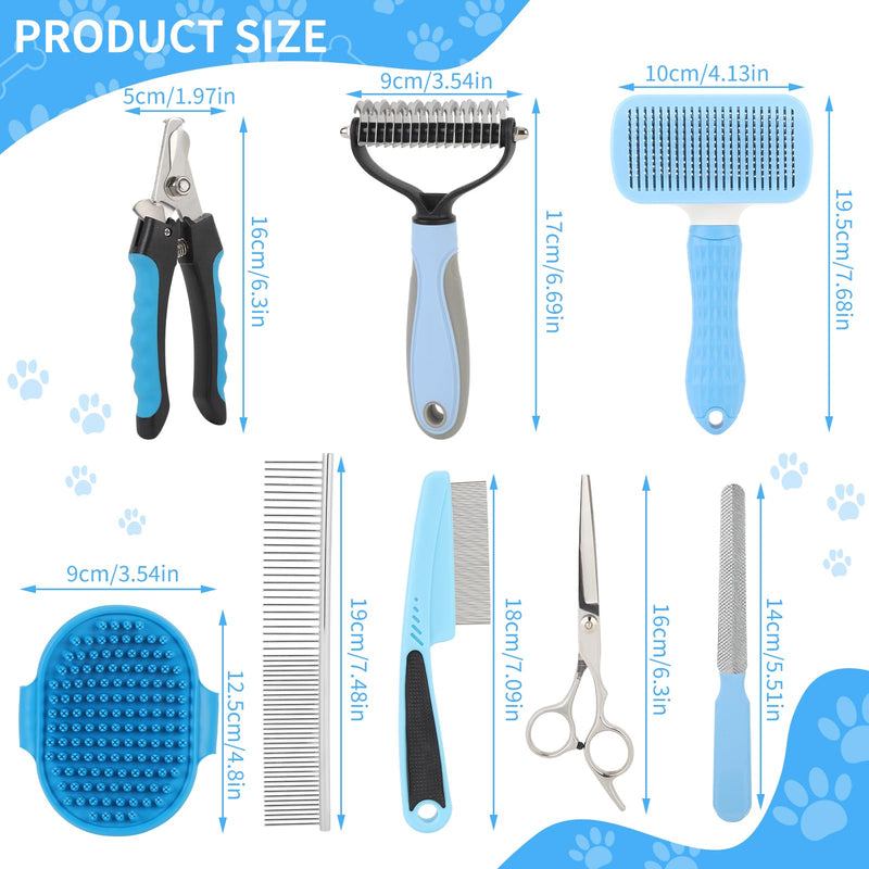 9 Pcs Pet Grooming Brush Set for Shedding, Professional Cats Dogs Long Hair Brush Nail Clipper And File Grooming Kit Self Cleanup Deshedding Multifunctional for Dogs Cats (Blue) Blue - PawsPlanet Australia