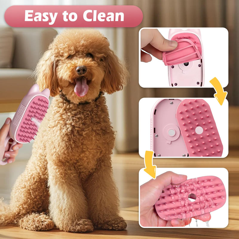 Cat Steam Brush for Shedding, Spritz Defur Comb 3 in 1 Pet Rechargeable Steam Brush Tool for Long and Short Haired Cats and Dogs, Anti-Static, Shedding, Detangling, Massage & Combing (pink) - PawsPlanet Australia