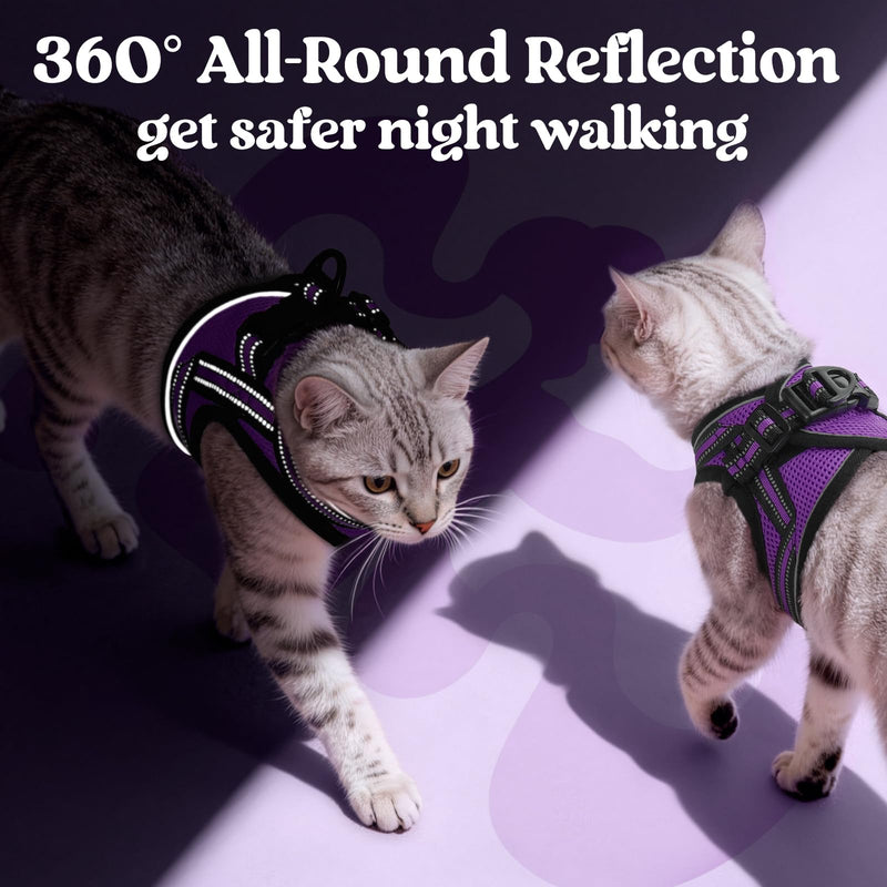 rabbitgoo Cat Harness and Leash Set for Walking Escape Proof, Adjustable Soft Kittens Vest with Reflective Strip for Extra Small Cats, Comfortable Choke-Proof Outdoor Vest Harness, Purple, M M (Pack of 1) - PawsPlanet Australia