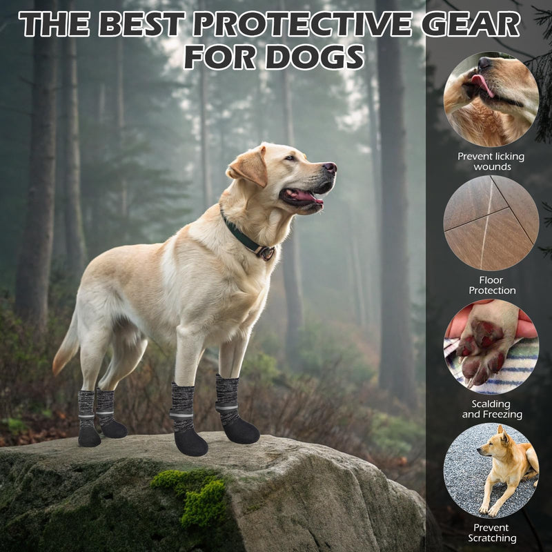 EXPAWLORER Anti Slip Dog Socks to Prevent Licking Paws, Shoes for Winter Snow, Boots & Paw Protectors with Grippers, Waterproof Booties for Hardwood Floors for Small Medium Large Senior Dogs Black L - PawsPlanet Australia
