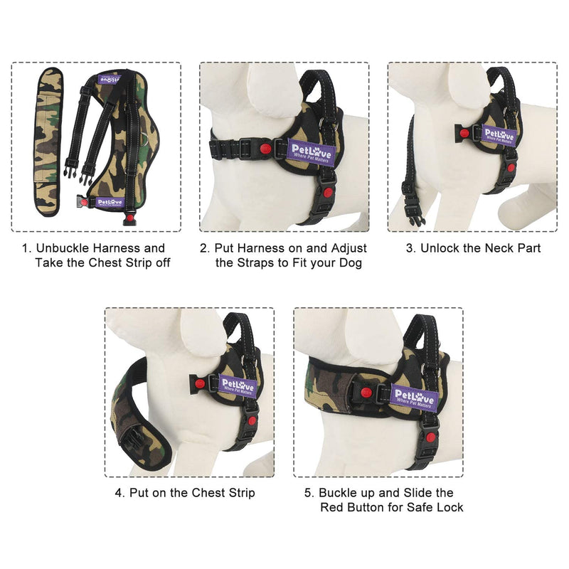 PETLOFT PetLove Dog Harness, Adjustable Soft Leash Padded No Pull Dog Harness for Small, Medium and Large Dogs, Camouflage - PawsPlanet Australia