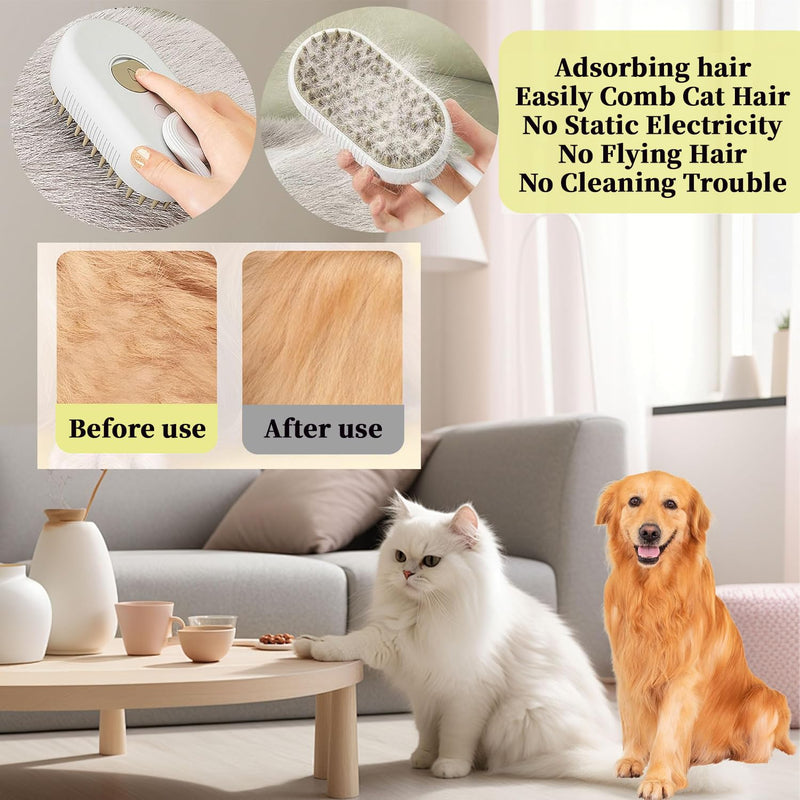 4-in1 Cat Steam Brush for Shedding & Grooming, Spray Hair Removal Comb with 1 Waterless Shampoo, Cat Brush for Massage, Pet Grooming Comb Hair Removal Tool for Cats and Dogs 4.7''-1*Shampoo - PawsPlanet Australia