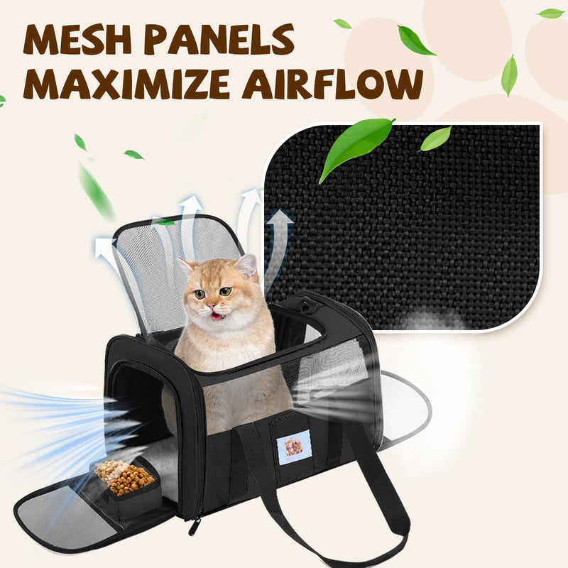 Cat Carrier, Dog Carrier for Small Dog Medium Cats,Pet Travel Bag Puppies up to 15 Lbs,TSA Airline Approved Cat Carrier Soft Black - PawsPlanet Australia