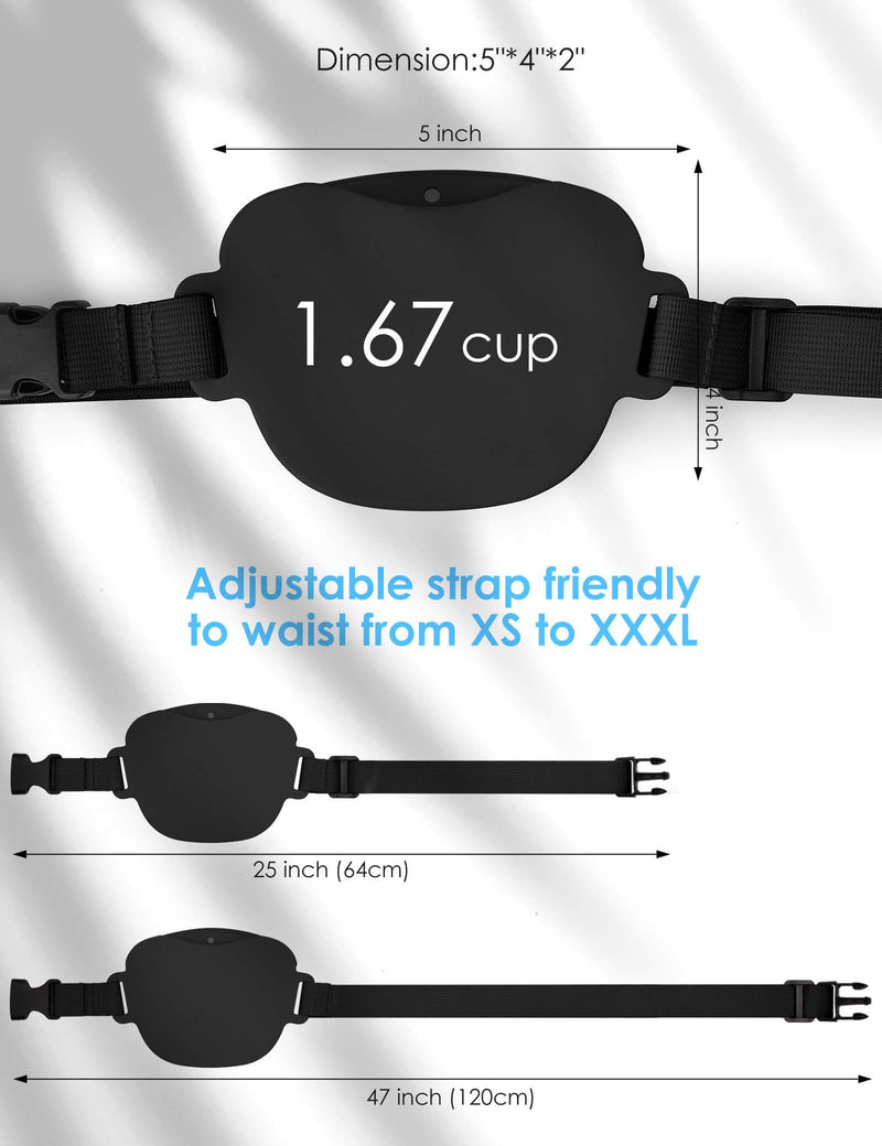 Dog Treat Pouch with Training Clicker 2.0-Upgrade Stronger Magnetic Closure to Avoid Spilling, 1.67 Cup Silicone Treat Bag Fanny Pack with Waist Belt for Pet Training Walking (Black) Black - PawsPlanet Australia