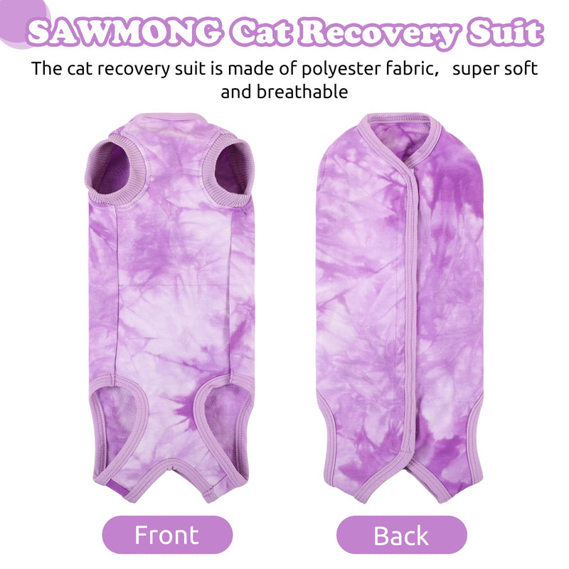 SAWMONG Cat Recovery Suit After Surgery Recovery Shirt Breathable E-Collar Alternative Non-Lick Pet Body Suit (XS, Purple) XS