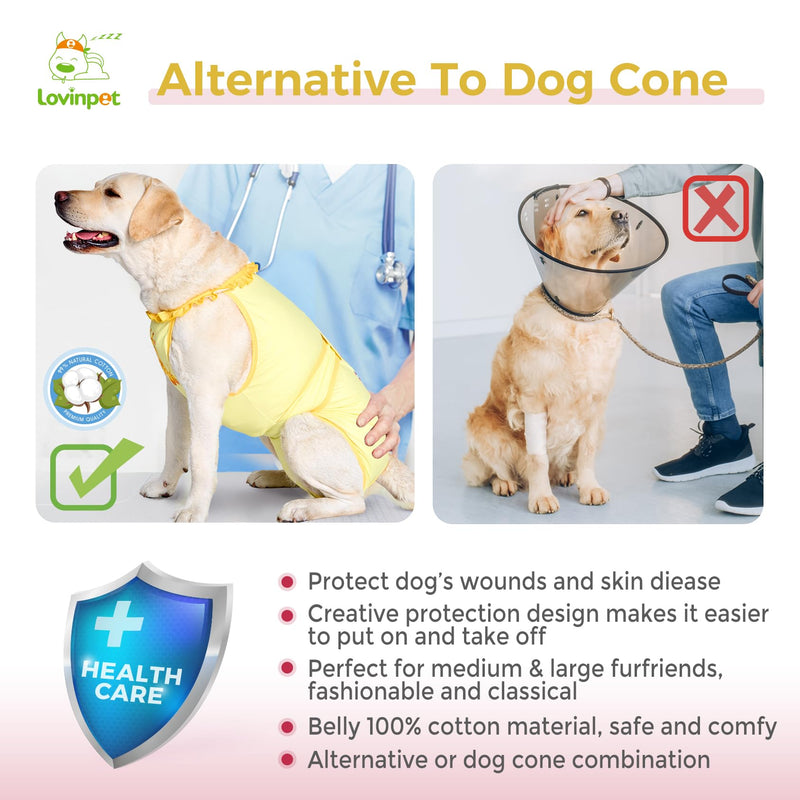 LovinPet Dog Recovery Suit for Large Medium Dogs - Wound Protective Surgical E-Collar Alternative Recovery Snugly Suit for Abdominal Wounds After Surgery Dog Onesies,Deer Pattern,Yellow,XL XL Yellow collar/Yellow - PawsPlanet Australia