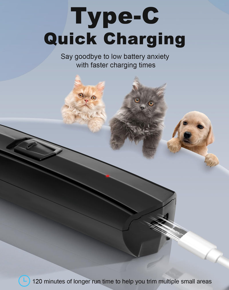 Dog Paw Trimmer for Grooming, Cordless Rechargeable Dog Clippers with Widened Blade, Low Noise Electric Cat Precision Shaver for Small Pet's Hair Around Eyes, Faces, Ears, Paws, Rump(Black) Black - PawsPlanet Australia