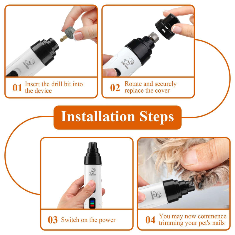 Silent Dog Nail Grinder Cordless Electric Pet Nail Trimmer USB Rechargeable Dog Claw Grinders Low Noise Diamond Bit Nails Clippers File Trimmer for Dogs & Cat