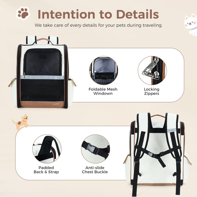 Lekereise Cat Backpack Carrier, Pet Carrier Backpack Airline Approved for Small Dogs Medium Cats Fit Up to 18 Lbs, Dogs Foldable Backpack Carrier for Travel, Hiking, Beige 13.39"L x 11"W x 16.53"H - PawsPlanet Australia