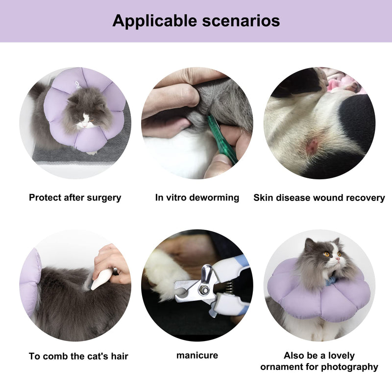 Cat Cone Collar,Cute Waterproof Cat Recovery Collar,Anti-Bite Lick Wound Healing Safety Elizabethan e Collar for Cats,Purple Flower All-Season Style… Medium purple