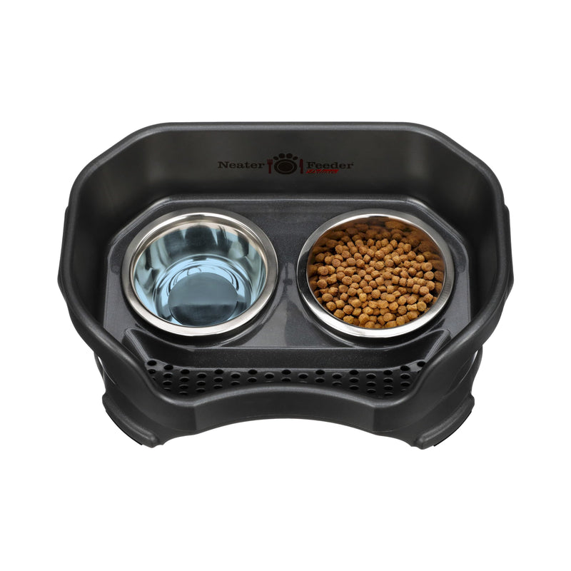 Neater Feeder Deluxe Mess Proof Cat Bowls Elevated for All Breeds – Made in USA – No Spill Raised Bowls for Indoor Cats – Stainless Steel Food and Water Bowl Set, Pet Dish Feeding Station, Black Cat with Standard Bowl Midnight Black