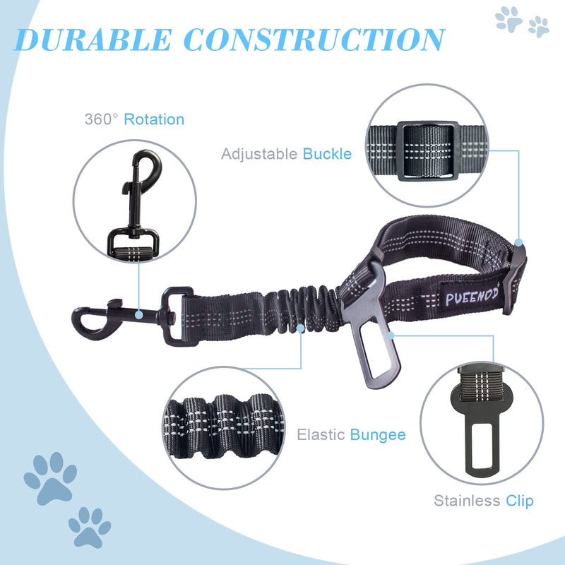 2 Pack Dog Seat Belt Adjustable Dog Car Seatbelts for Vehicle Nylon Pet Safety Seat Belt with Elastic Bungee Buffer Reflective & Durable Car Harness for Dogs Black + Black - PawsPlanet Australia