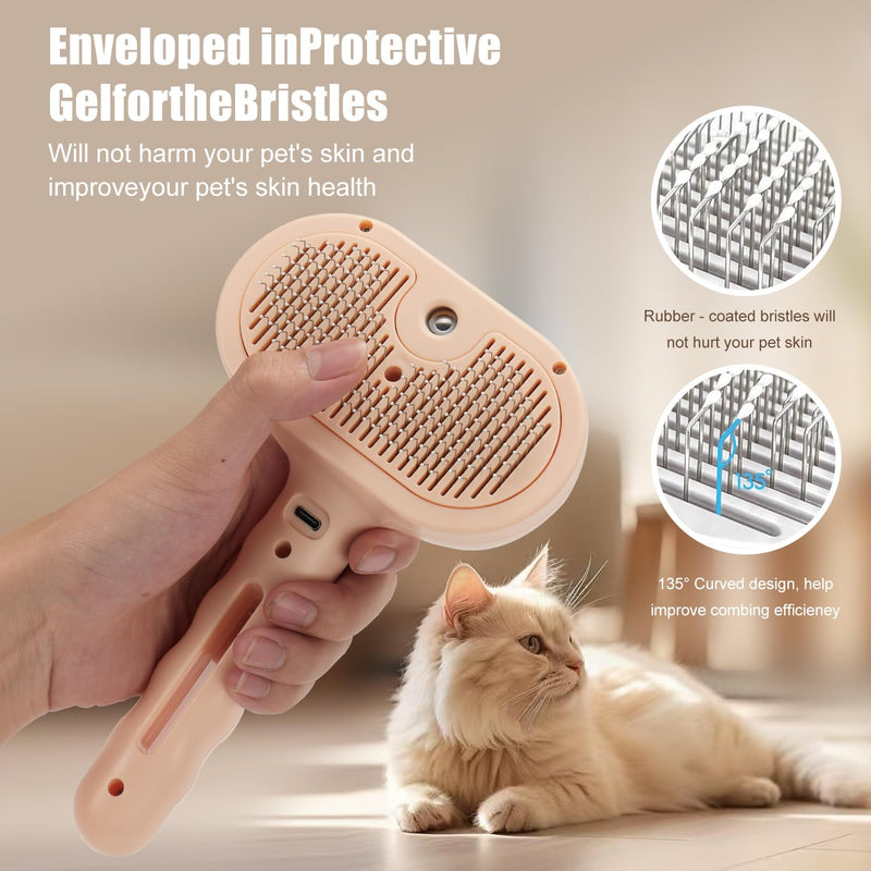 3-in-1 Pet Steam Brush, Grooming Comb with Water Tank for Cats and Dogs, Long and Short Hair (Pink) Pink - PawsPlanet Australia