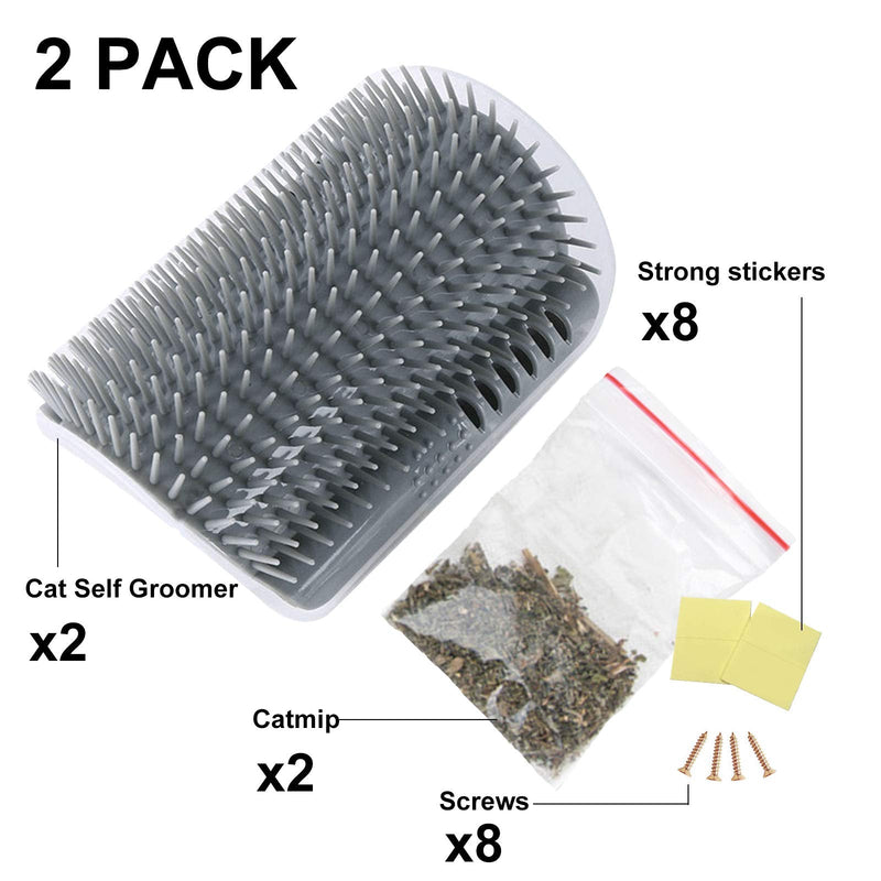 2 PACK Cat Self Grooming Corner Scratcher with Catnip, Massage Comb Brush for Long & Short Fur