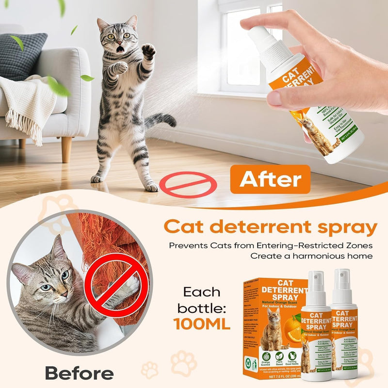 Cat Deterrent Spray 2 Pack, Natural Non-Toxic Plant Based Anti-Scratch & Anti-Marking Spray for Cats & Kittens, Orange Scent Pet Training Aid, Safe for Pets, Indoor Outdoor Furniture, Protector - PawsPlanet Australia