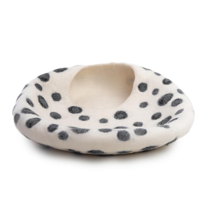 Luxurious Merino Wool Cat Cave - Foldable Hideaway Pod for Indoor Cats - Premium Felt Kitten Pet Enclosure - Covered Cat House for Ultimate Cozy Comfort by Woolygon White Polka - PawsPlanet Australia