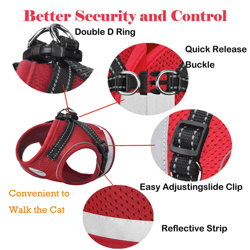 Cat Harness and Leash for Walking, Escape Proof Soft and Breathable Adjustable Vest Harness for Cats, Lightweight Easy to Control Medium Dog Kitten Harness, Comfortable Outdoor Jacket M (Chest: 12" - 14") Red - PawsPlanet Australia