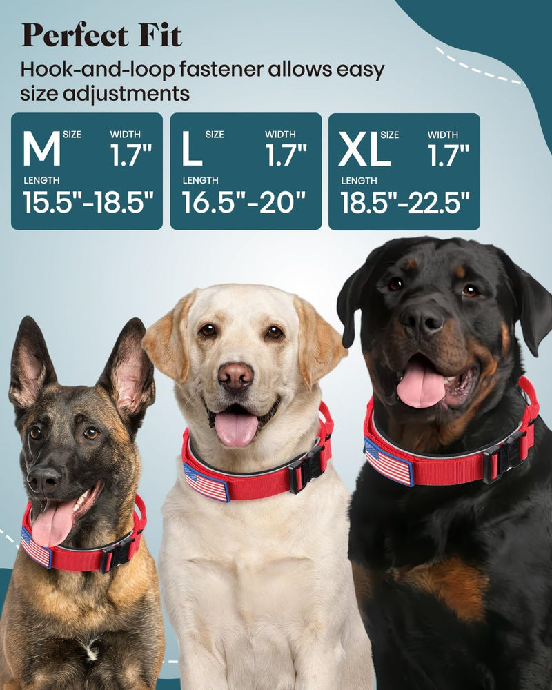 Thick Wide Dog Collar and 6-8 FT Leash Set for Large Dogs, Heavy Duty Full Metal Buckles and Soft Padded Dog Collar Leash Set, with A Poop Bag Holder for Leashes Set-Red L: Width 1.7", Length 16.5"-20" - PawsPlanet Australia