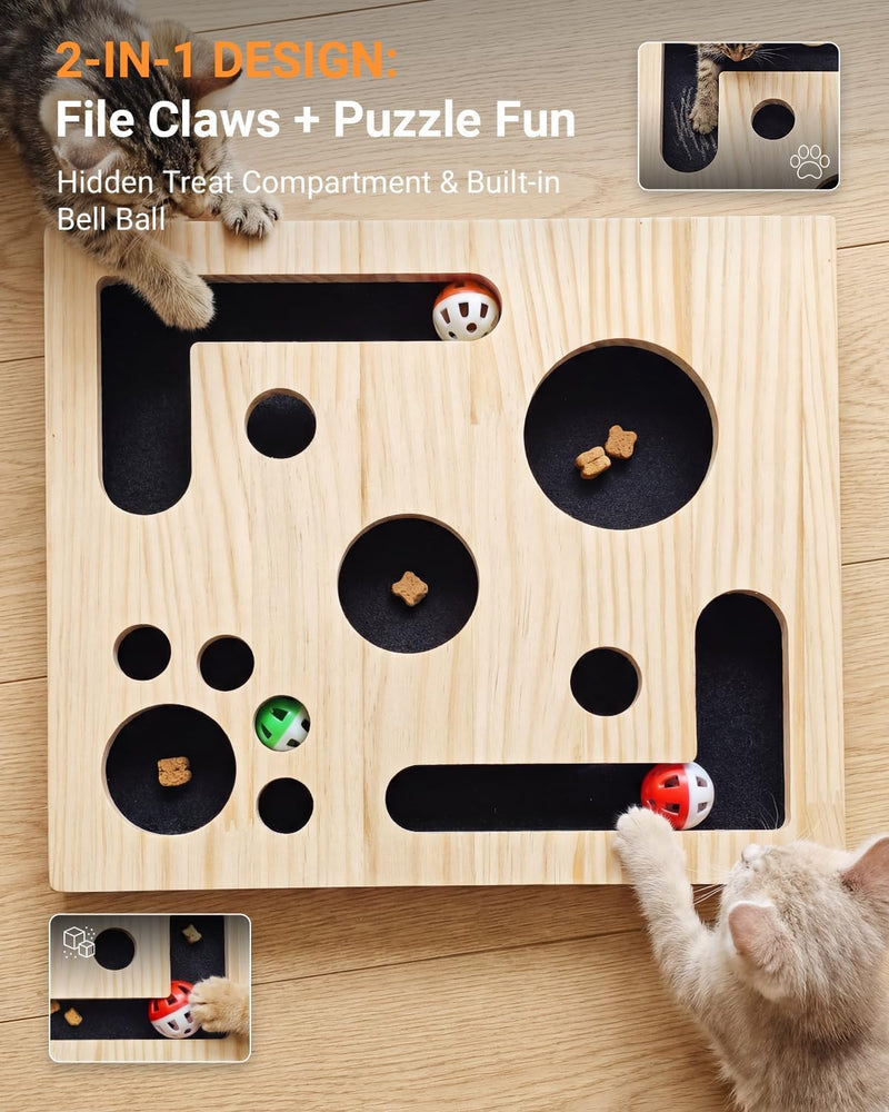 Cat Nail File Box with Interactive Cat Toys – 2026 Cats Nail File Enrichment Box Scratch Puzzle Toy for Indoor Cats, Natural Claw Care & Enrichment Activity with 3 Bell Ball(Random Color) - PawsPlanet Australia