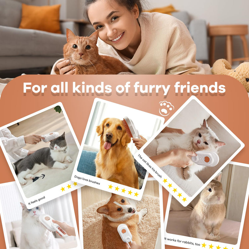 Cat Steam Brush for Shedding, 4 in 1 Rechargeable Steam Brush for Cats and Dogs, Anti-Static, Massage, Cleaning, Shedding & Combing All In One! white - PawsPlanet Australia