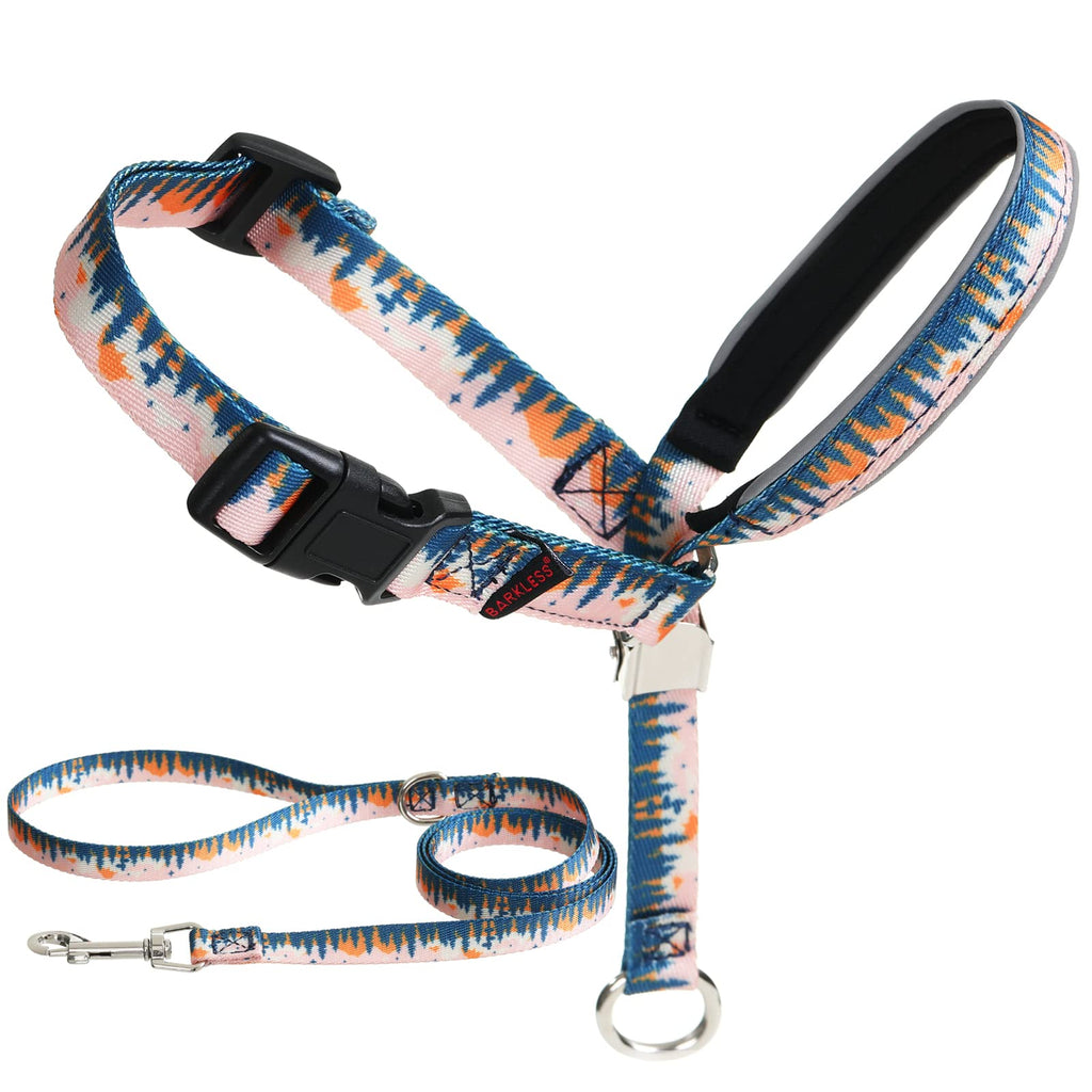 BARKLESS Dog Head Collar, Anti-Pulling Printed Head Halter with Leash, Gentle Head Harness with Adjustable Clip for Small Medium Large Dogs, Perfect for Training Leash-Reactive Dogs (L, Trees) L