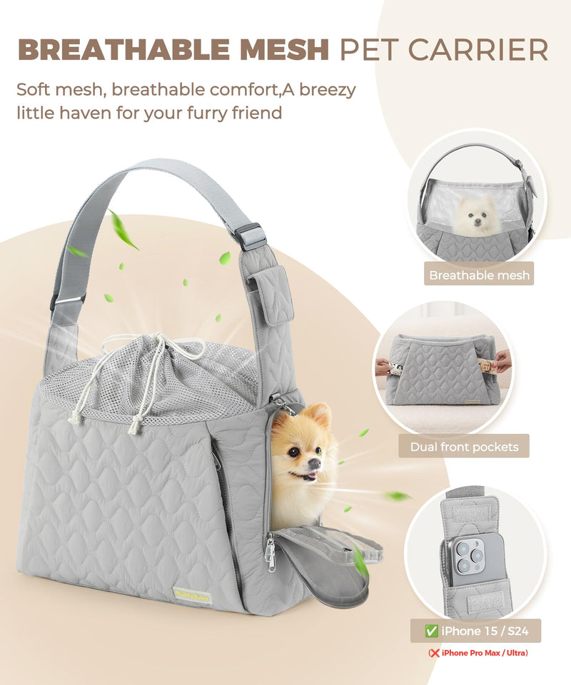 Dog Carrier Sling for Small Dogs, Front Cat Sling & Cats Up to 15 lbs, Dog Purse with Adjustable Strap Front Zipper Pocket, Double Safety Feature, Hands Free for Travel Grey - PawsPlanet Australia