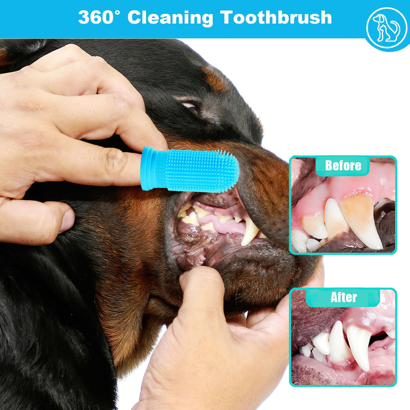 Vinuwu 10Pcs Dog Toothbrush, 360º Dog Finger Toothbrush, Silicone Pets Teeth Cleaning Toothbrush Kit for Puppies, Teeth Cleaning Products for Cats & Small Pets Dental Care