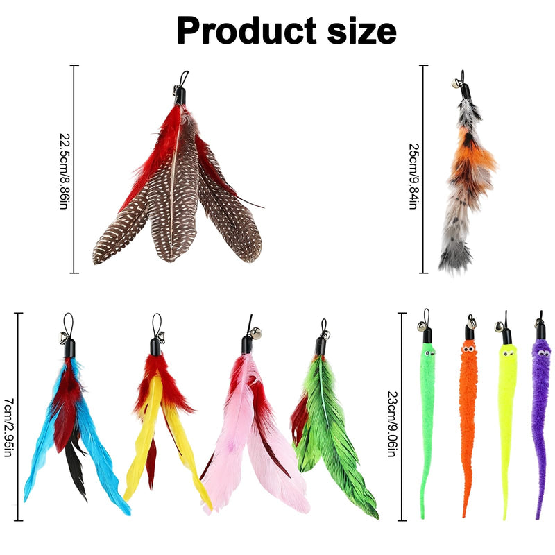 12PCS Interactive Cat Toys, Retractable Cat Toy Wand and Feather Toys Refills, Cat Toys for Indoor Cats to to Chase and Exercise, Replacement Teaser with Bell, Durable and Safety Feathers for Kitten - PawsPlanet Australia