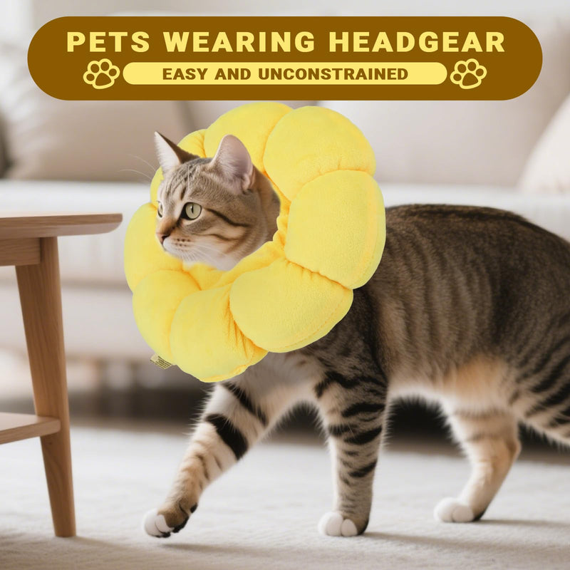 Cat Collar - Protective Collar Cat M - Soft PP Cotton - Prevents Licking and Biting After Surgery - For Recovery of Small Dogs and Cats (Sunflower)
