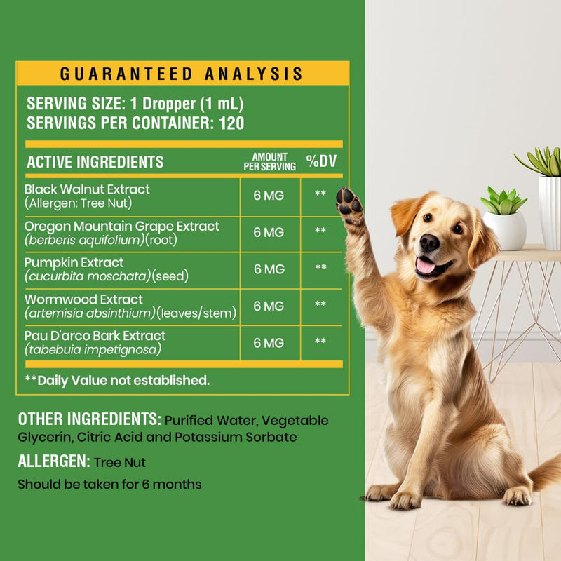 Natural Intestinal Defense for Dogs, Herbal Cleanse with Wormwood, Black Walnut - Digestive Support Promotes Gut Health & Flora Balance, Advanced Broad Spectrum Formula - Made in The USA, 4oz