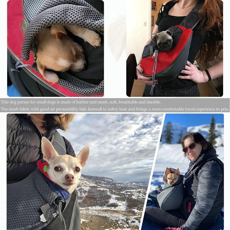 Dog Pet Sling Carrier Puppy Cat Sling Mesh Carrying Bag Adjustable Strap Breathble Small Dog Cat Satchel Carrier Hand Free Safe Front Backpack Soft Foldable Pet Purse Pouch Travel Outdoor Rose Red - PawsPlanet Australia