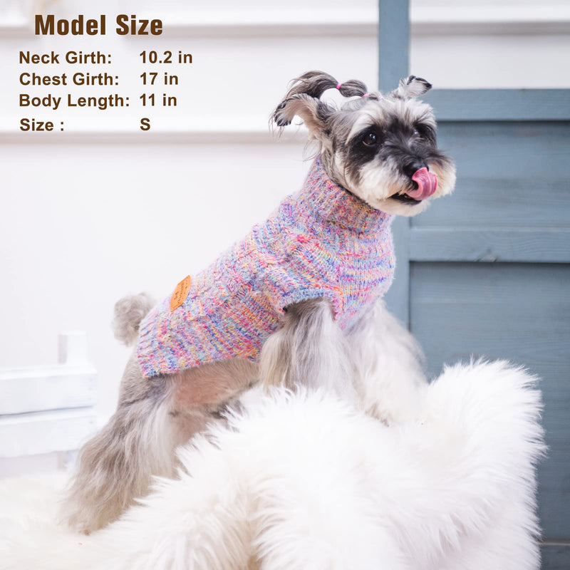 BEAUTYZOO Small Dog Sweater -Turtleneck Pullover Classic Cable Knit Fuzzy Winter Coat Dog Cold Weather Clothes for Small Medium Dogs Puppy Girl Boys(Rainbow Pink, S) S (Back: 12", Chest: 16", Neck: 10") Gradient Pink