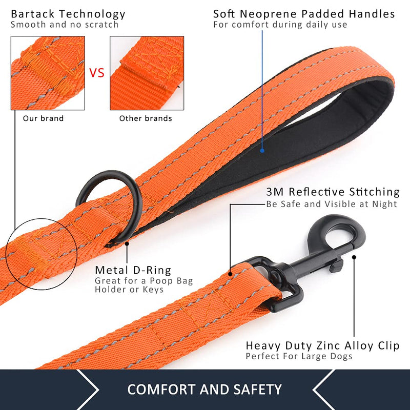 Plutus Pet Dog Leash 6ft long,Traffic Padded Two Handle,Heavy Duty,Reflective Double Handles Lead for Control Safety Training,Leashes for Large Dogs or Medium Dogs,Dual Handles Leads(Orange) Orange - PawsPlanet Australia