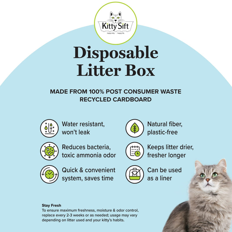 Kitty Sift (6-Pack) Disposable Cat Litter Box, Sustainable, Clean - Large, 6-Pack (Large) Litter Box Only 6 Piece Set - PawsPlanet Australia