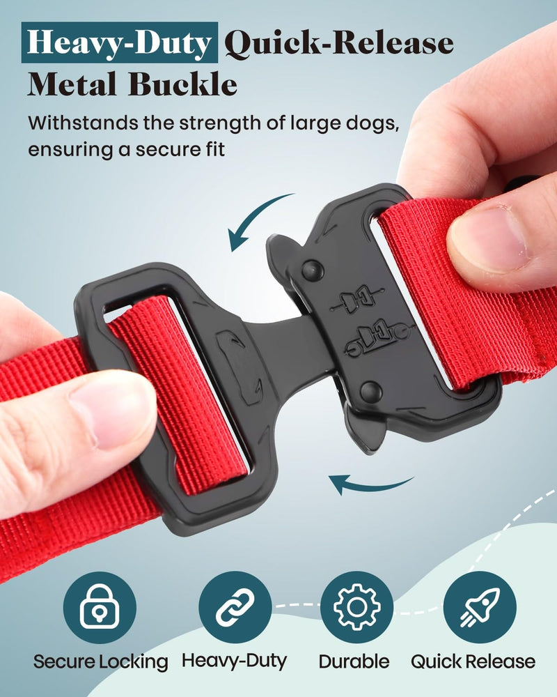 Thick Wide Dog Collar and 6-8 FT Leash Set for Large Dogs, Heavy Duty Full Metal Buckles and Soft Padded Dog Collar Leash Set, with A Poop Bag Holder for Leashes Set-Red L: Width 1.7", Length 16.5"-20" - PawsPlanet Australia