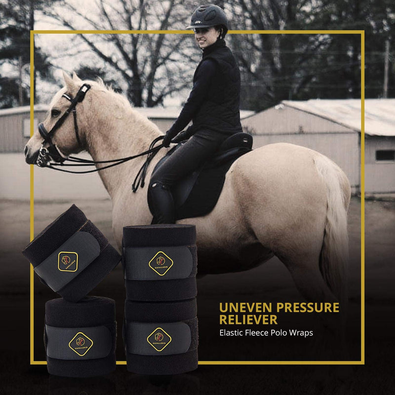 Kavallerie Classic Bandage for Horses, Distributes Pressure Evenly with Therapeutic Breathable Fleece Material, Stretchy, Provides, Leg Protection and Support - Black - (4 Units per Pack) 4 Pack - PawsPlanet Australia