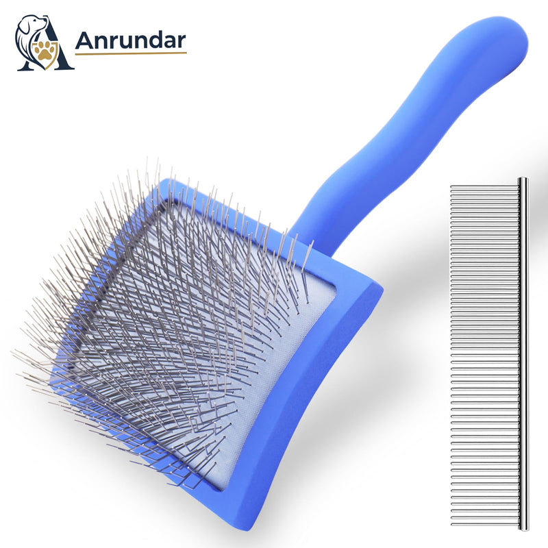Dog Slicker Brush for Golden Doodle Grooming Kit - Dematting Brushes for Goldendoodles, Labradoodles, Poodles - Pet Hair Brush for Medium & Long Haired Dogs - Large (Blue) Blue