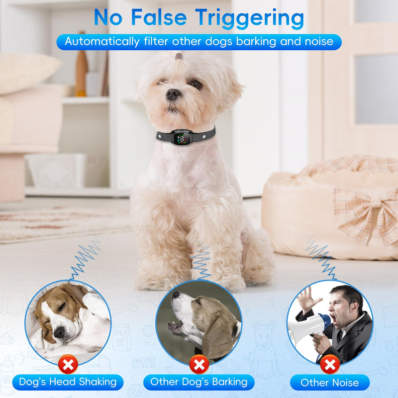 Dog Bark Collar, Tiny Bark Collar for Small Dogs 5-15lbs, Medium, Large Dogs, Automatic Smart Barking Collar with 4 Modes & 8 Sensitivity Levels, IP67 Waterproof No Shock Anti Barking Collar (Black) Black - PawsPlanet Australia