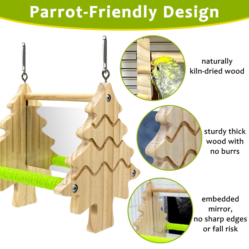 Bird Mirror Toy Perch, 2-Sided Hd Parakeet Mirrors & 2 Cotton-Wrapped Perches for Multiple Birds, Wooden Frame Hanging Parrot Swing for Cage, Safe No Sharp Edges Bird Toy for Budgie Lovebird Cockatiel - PawsPlanet Australia