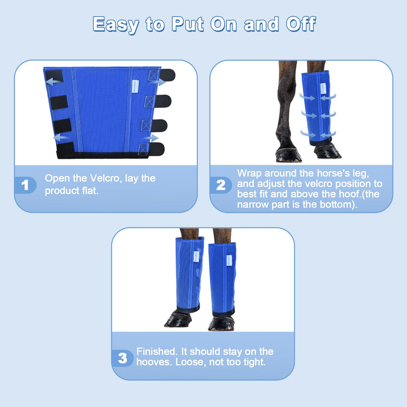 Horse Fly Boots Set of 4, Fly Boots for Horses, Leggings for Horses, Reduce-Stomping, Breathable Mesh, Loose Fitting, Stay Up Not Sag, No Rub Blue
