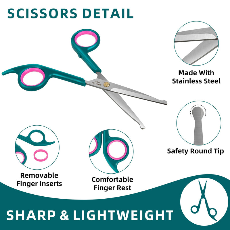 Pet Grooming Scissors Kit, Dog Grooming Shears with Stainless Steel Rounded Tip Blades for Safe Fur Trimming for Dog, Cat, Includes Pet Comb (Set of 3) Green 3 in 1 - PawsPlanet Australia