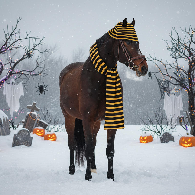 Paterr 2 Pcs Halloween Horse Scarf Hat Outfits Accessory Striped Scarf Hat for Horse Parade and Parties Costume Accessories Tan, Black