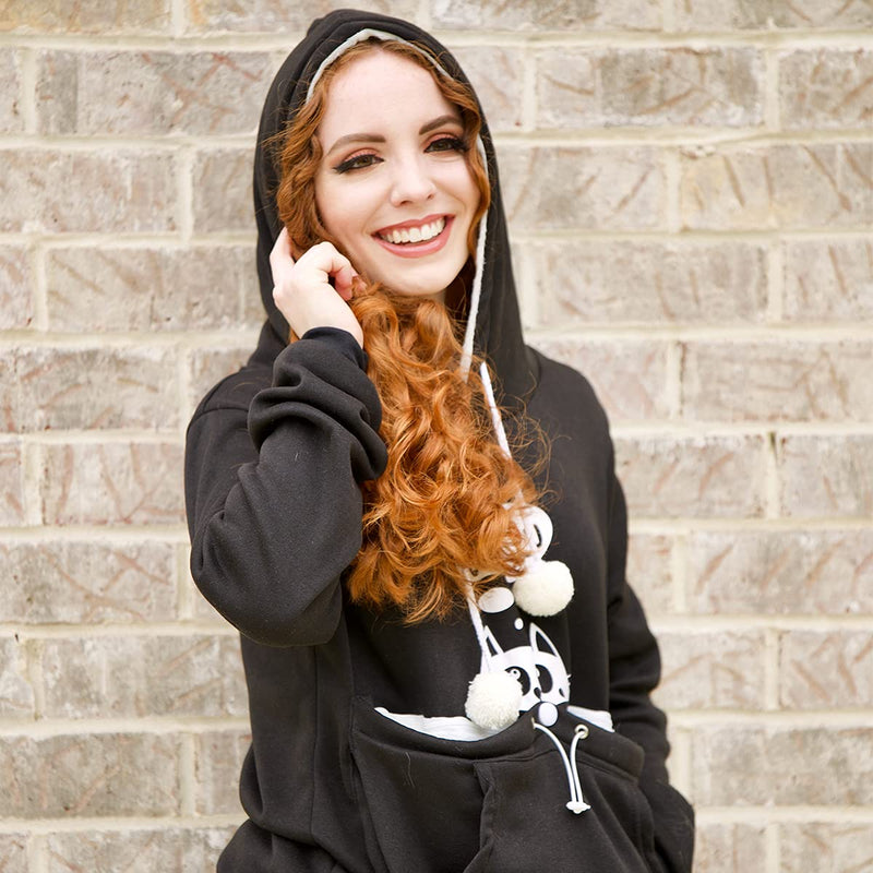 ALYC Pet Pouch Hoodie- Dog Cat Holder Carrier Sweatshirt Fleece Big Pouch Pullover for Women (Black, 4X-Large) Black - PawsPlanet Australia