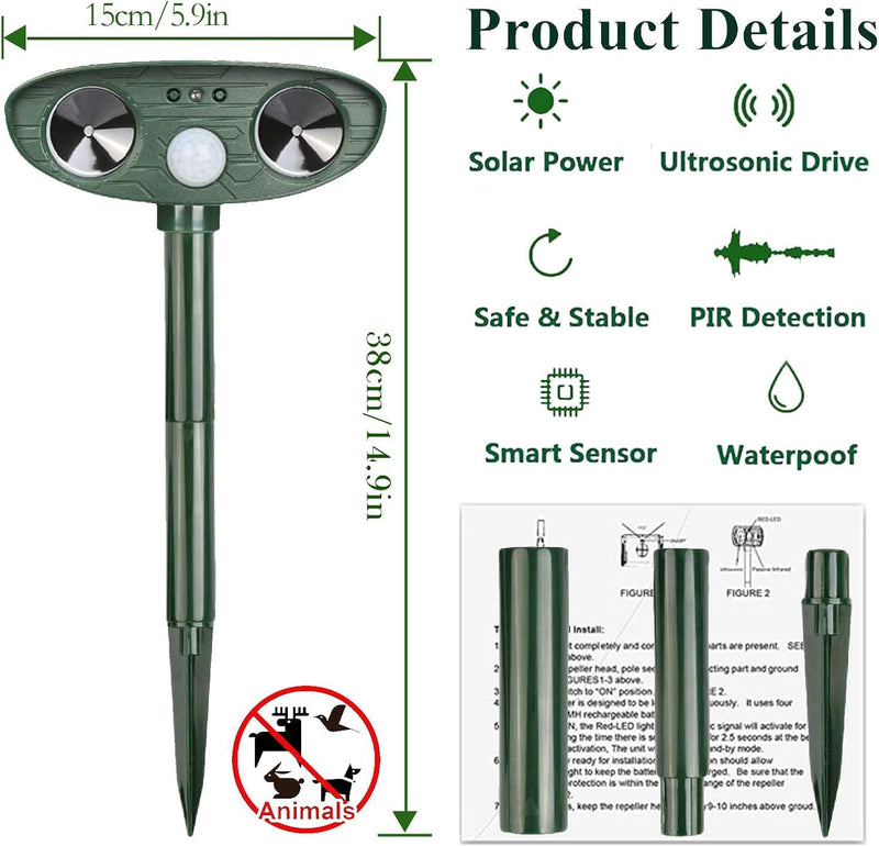 Ultrasonic Cat Deterrent, Solar Powered Deterrent Device with Flashing Light, Ultrasonic Cat Deterrent with Motion Sensor, Outdoor Solar Device for Dogs/Cats/Farm/Garden/Yard - PawsPlanet Australia