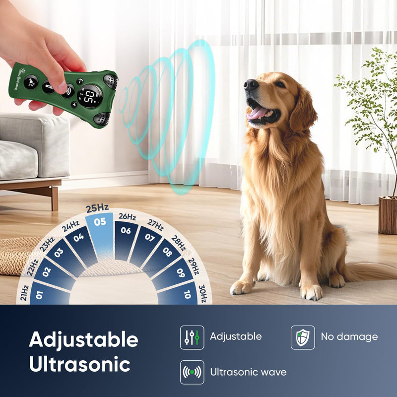 PawBehave Adjustable Ultrasonic Dog Trainer–World's First Variable Frequency Pet Behavior Corrector with 10 Level Ultra Sound, 18 Dog Whistles, Anti-Bark Flashlight, Safe and Humane Deterrent (Green)
