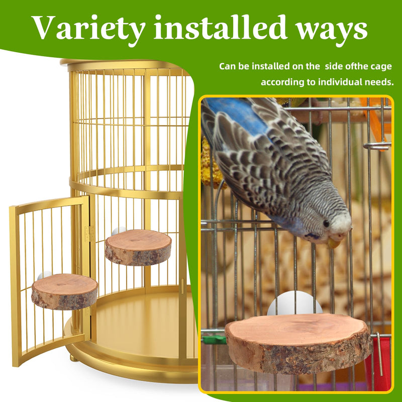 4PCS Natural Wood Round Bird Perch Platform for Cage - Parrot Perch Stand for Conures, Cockatiels, Budgies, Lovebirds, Parrotlets, Small Bird Cage Accessories