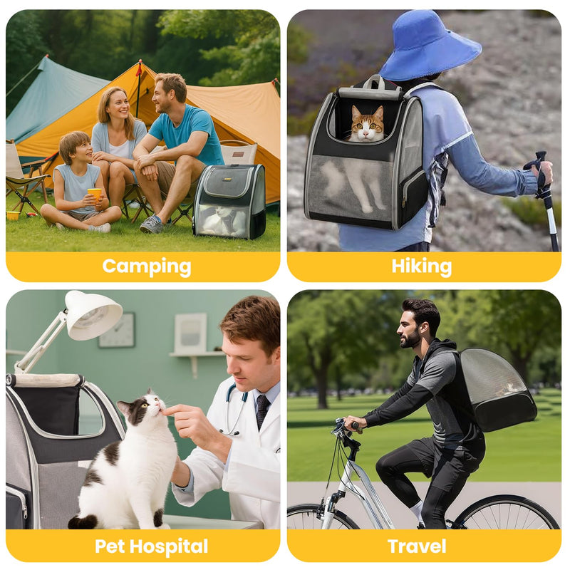 Cat Backpack Carrier for Small Dogs and Cats Fit Up to 15 Lbs,Small Dog Backpack, Foldable with 3-Side Mesh Windows, Pet Carrier for Travel & Hiking Friendly，Gray Grey - PawsPlanet Australia