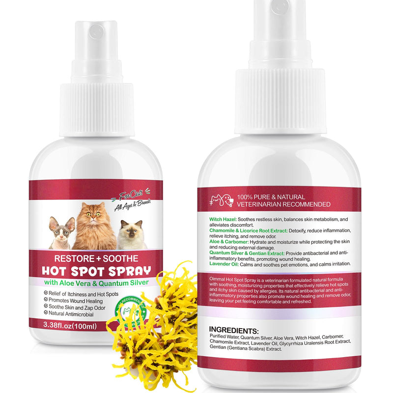 Hot Spot Itch Relief Spray - Anti-Itch Hot Spot Treatment, Pet Wound Care Spray for Skin Itchy, Irritated Skin, Allergy, Rashes, Moisturiser for Dry Skin & Itchy Ears, Skin Soother - 100ML (Cats) Cats