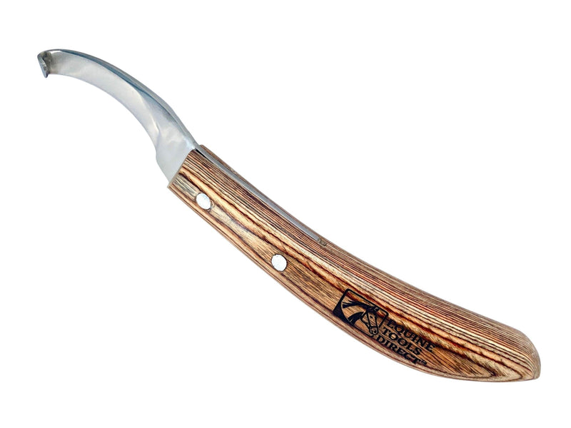 Curved Blade Hoof Knife, J2 420 Magnetic Stainless Steel, Right-Hand, Ergonomic Wooden Handle, Professional Farrier Trimming Tool